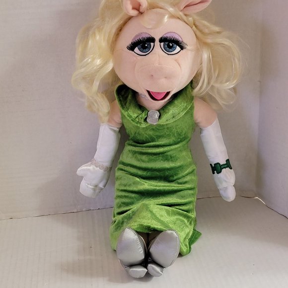 Disney Parks Green Dress Gown The Muppets Miss Piggy Tall Plush Doll 20" - Picture 1 of 16